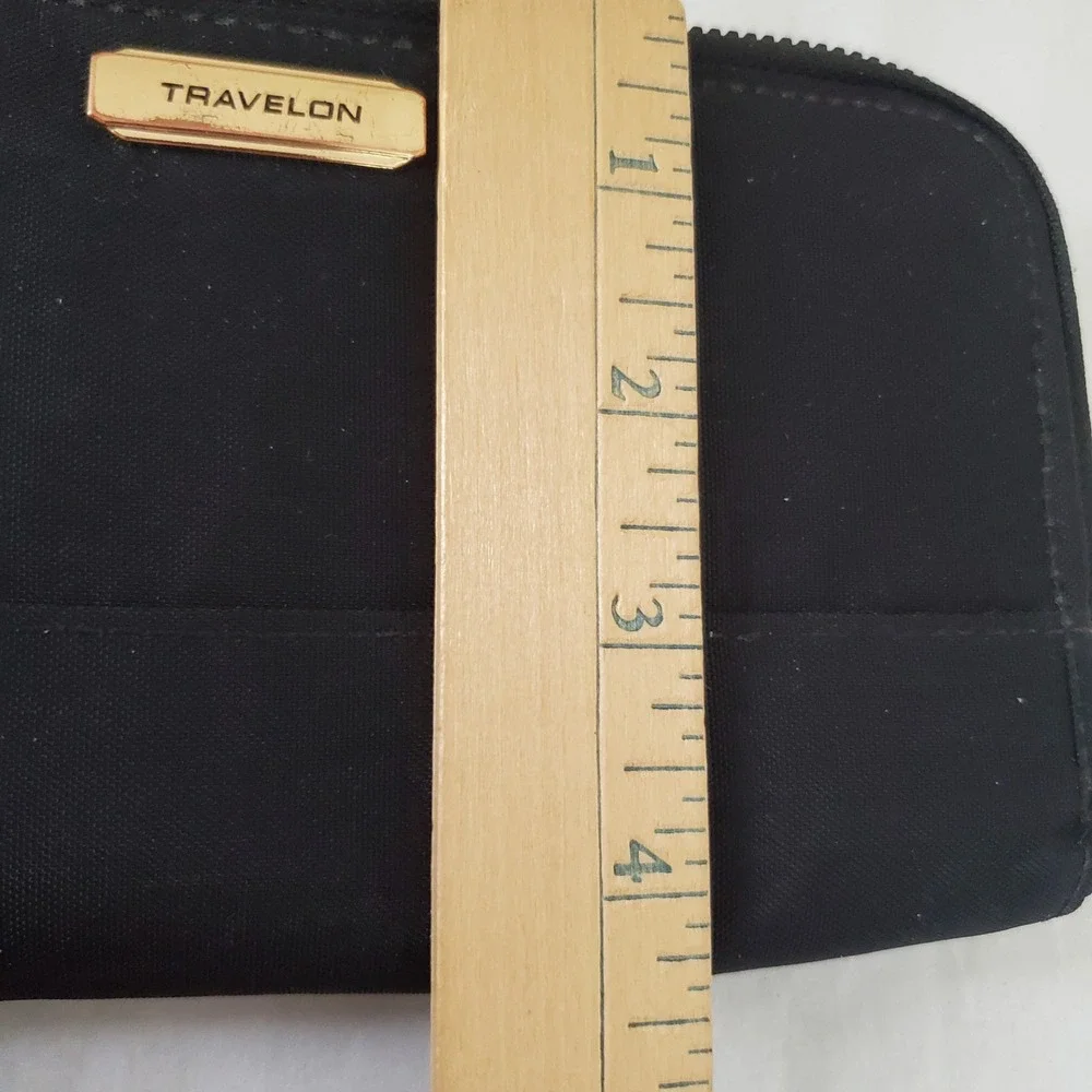Travelon Black Nylon RFID Blocking Double Zip Wristlet Wallet Gold Hardware